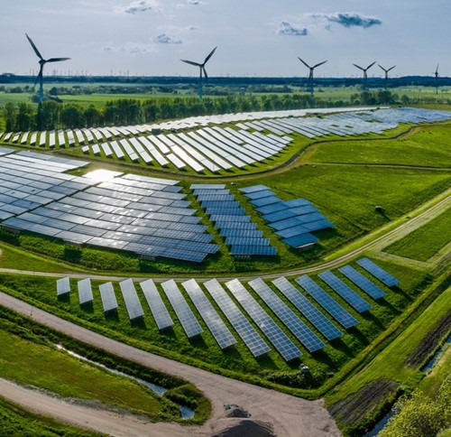 Solar panels and wind turbines