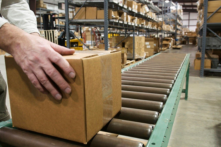 Box on a conveyor belt