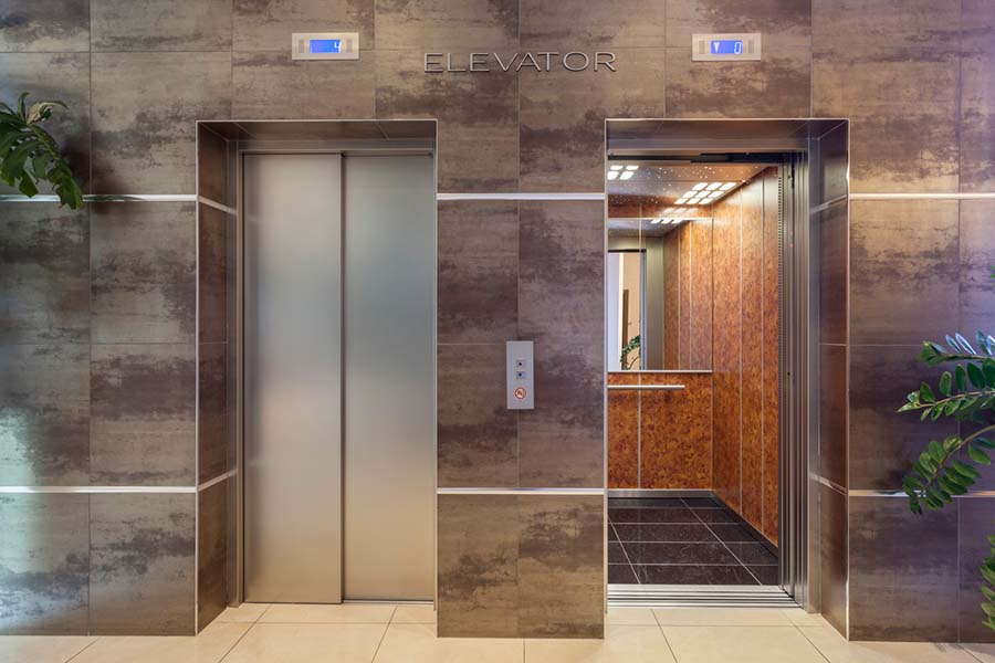 double elevator doors in a lobby