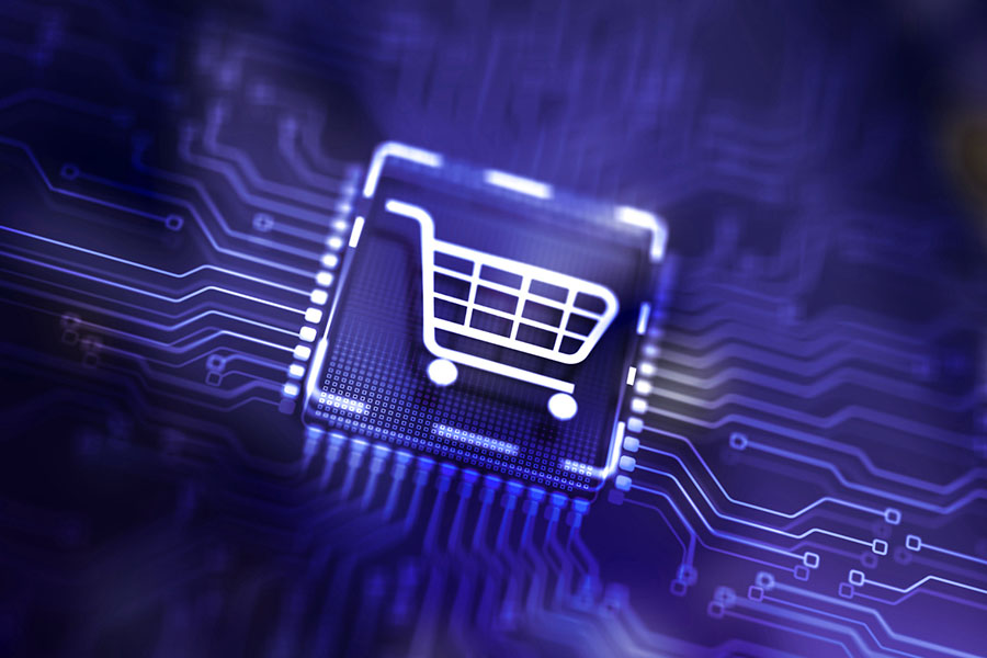 shopping card icon on digital bg